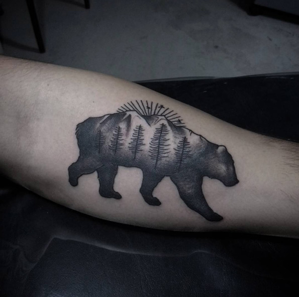 Landscape bear tattoo by Camaron