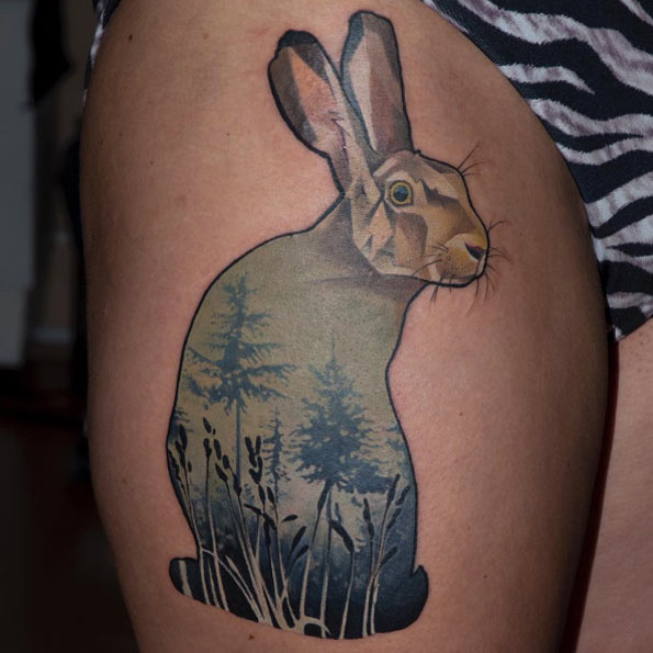 Landscape rabbit tattoo by Halasz Matyas
