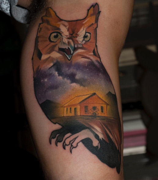 Barnyard owl tattoo by Csiga