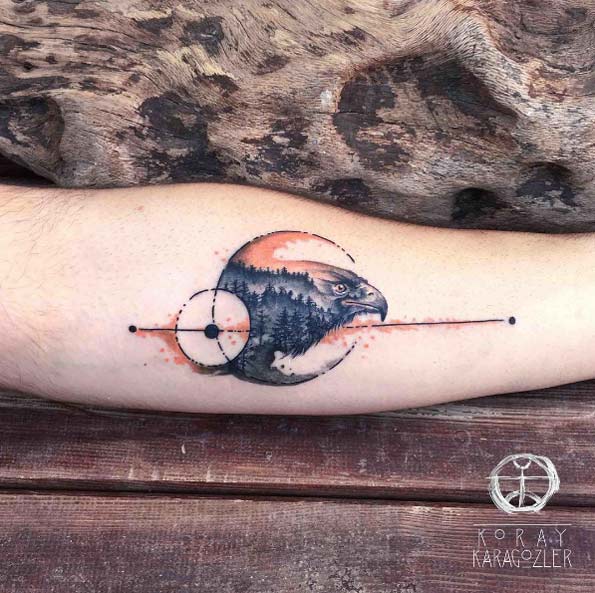 Abstract watercolor eagle tattoo by Koray Karagozler