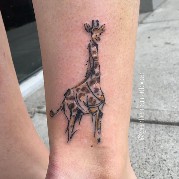 Adorable abstract giraffe tattoo by Ryan Tews