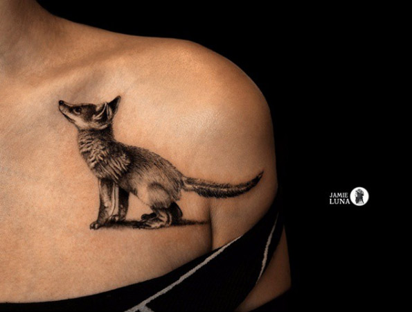 Adorable fox tattoo by Jamie Luna