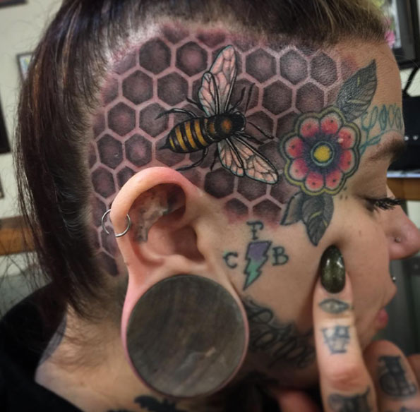 Bee skull tattoo by Black Rooster