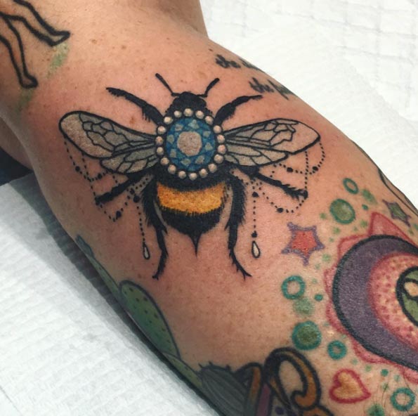 Bejeweled bee tattoo by Lauren Winzer