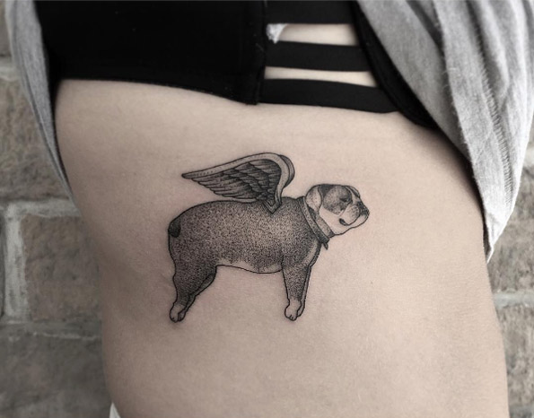 Angelic bulldog tattoo by Zeke