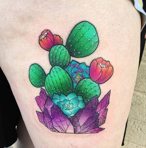 Vibrant cactus and succulent piece by Kaitlin Dutoit