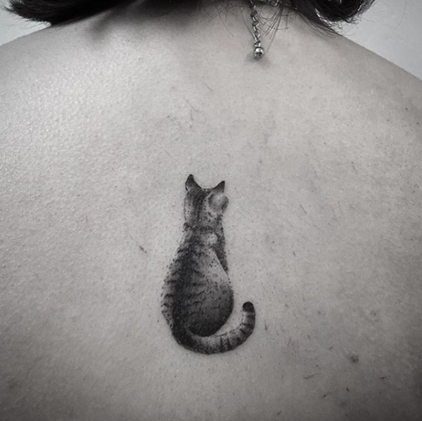 Black and grey ink cat by Fanny