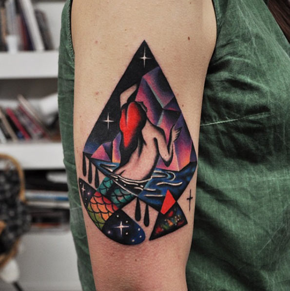 Abstract mermaid tattoo by David Cote