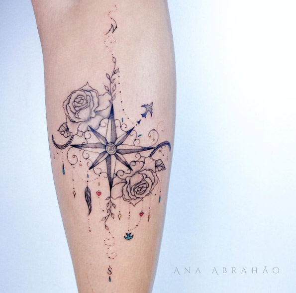Cute compass tattoo by Ana Abrahao