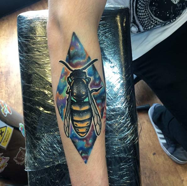 Cosmic bee tattoo by Andy Marsh