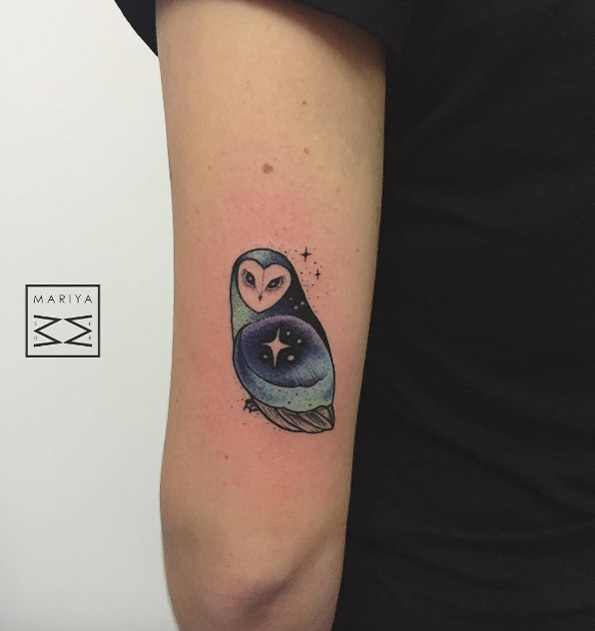 Cosmic owl tattoo by Mariya Summer