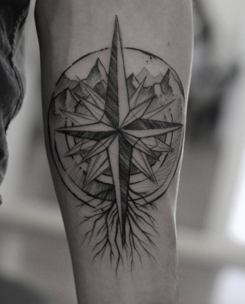 Creative compass tattoo by Ricardo Da Maia