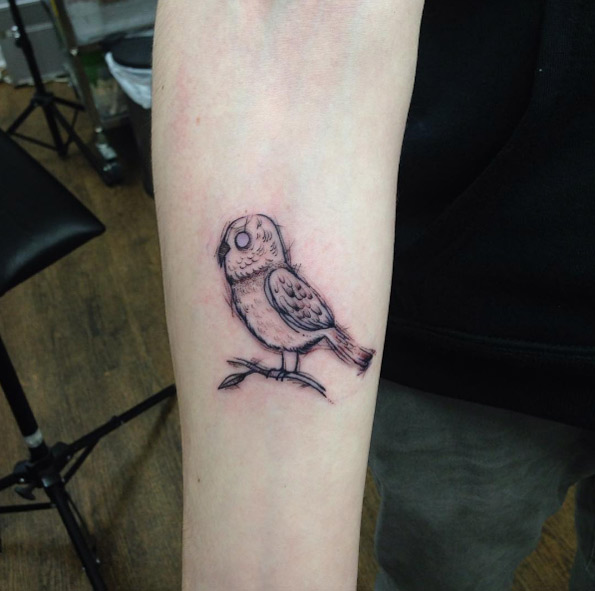 Cute owl tattoo by Cynthia Sobraty