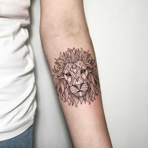 Decorative lion tattoo by Ira Shmarinova