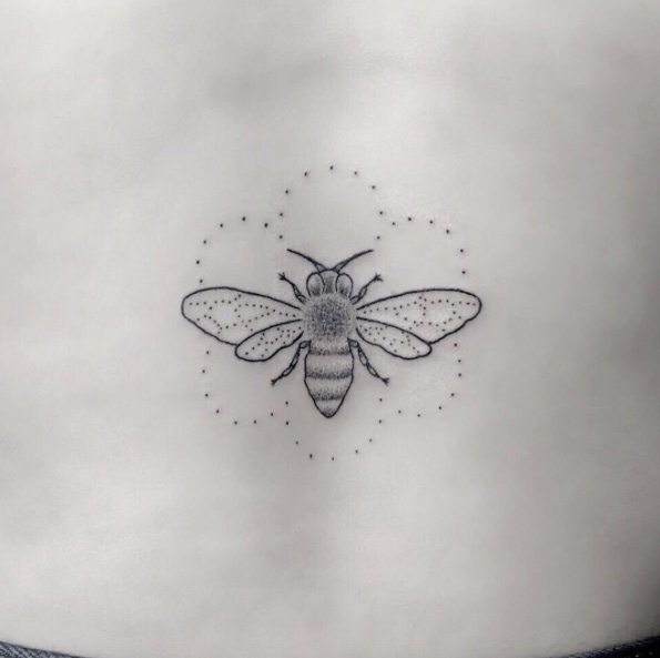 Delicate dotwork bee tattoo by Pablo Torre