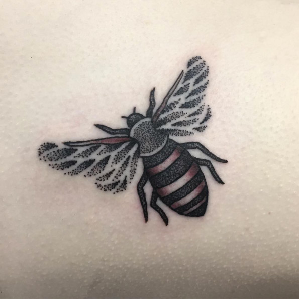 Dotwork bee tattoo by Tony Hennessey
