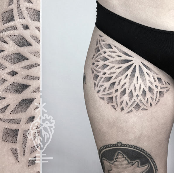 Stunning dotwork mandala design by Sarah Herzdame