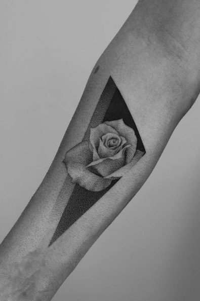 Dotwork rose tattoo by Paweł Indulski