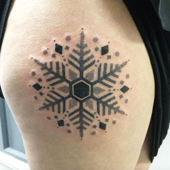 Dotwork snowflake tattoo by Lauren Marie Sutton