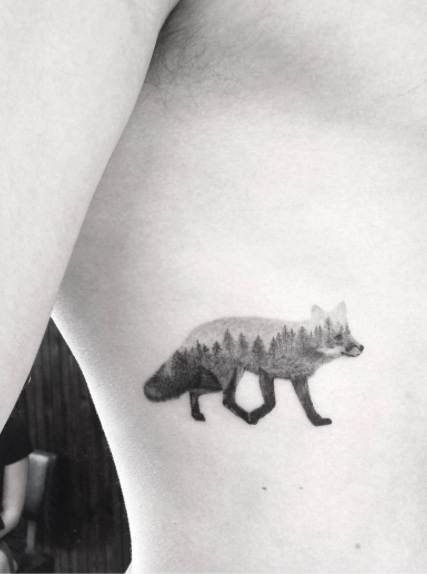 Fox landscape tattoo by Doctor Woo