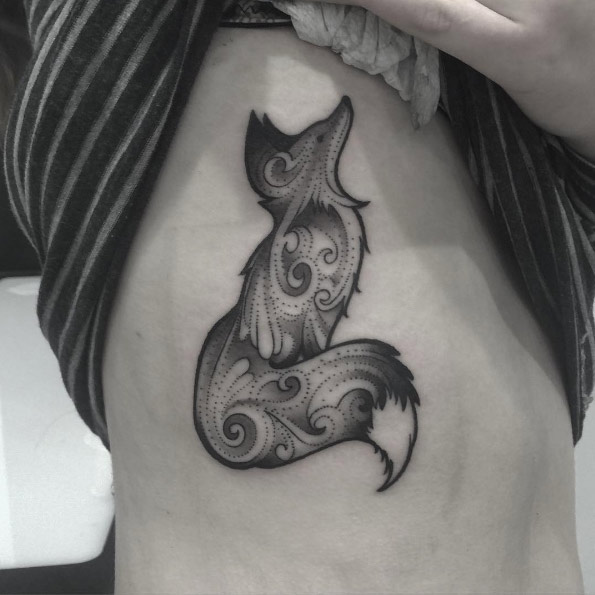 Swirling fox tattoo by Jamie Eddy