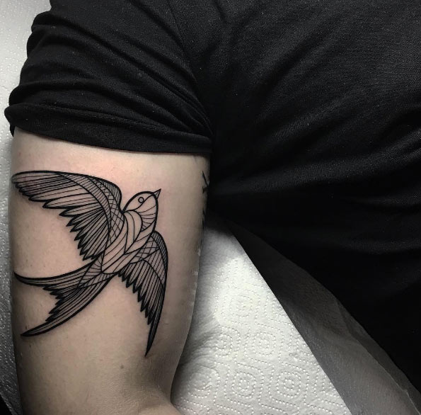 Freehand sparrow tattoo by Anastasia Slutskaya