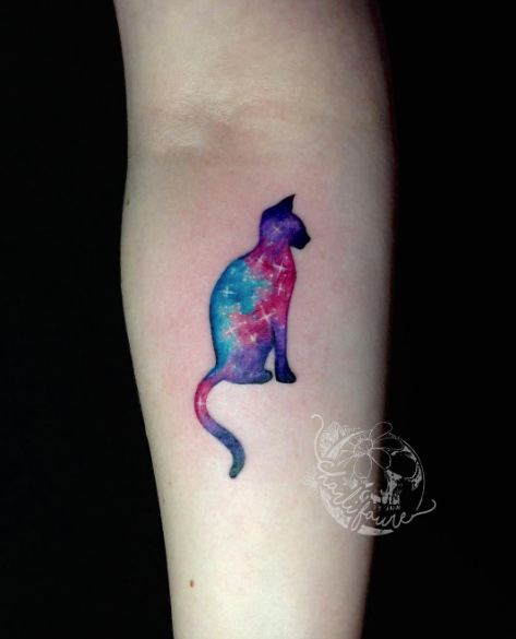 Galaxy cat tattoo by Charli Faure