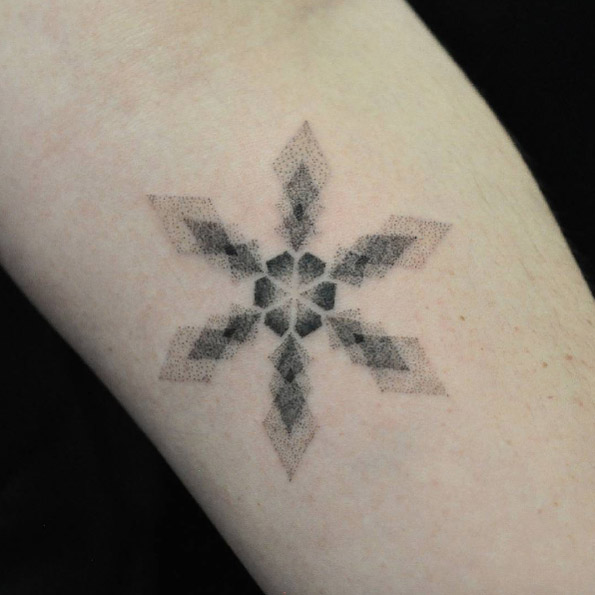 Geometric dotwork snowflake by Josh Darkly