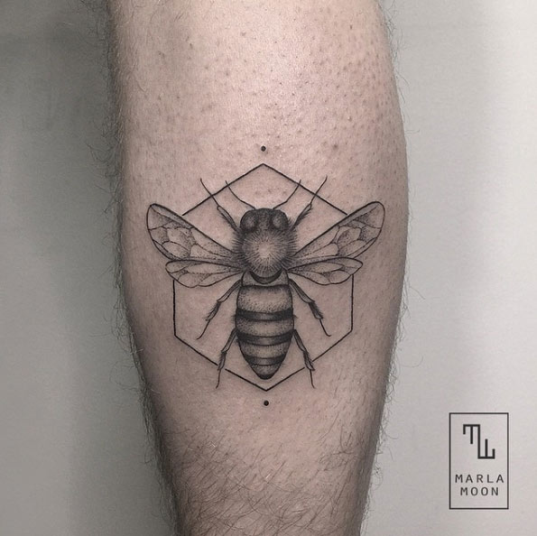 Dotwork honey bee tattoo by Marla Moon