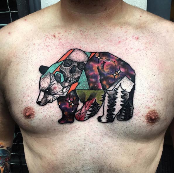 Landscape bear tattoo by Little Andy