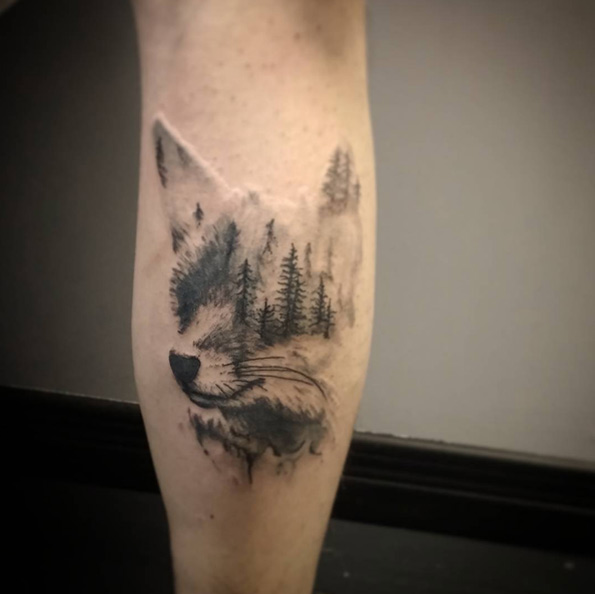 Landscape fox tattoo by Cynthia Pelletier
