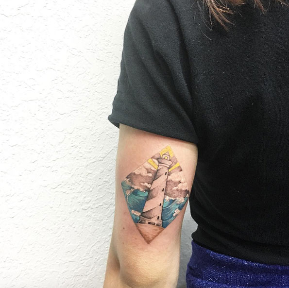 Lighthouse tattoo by Luiza Oliveira