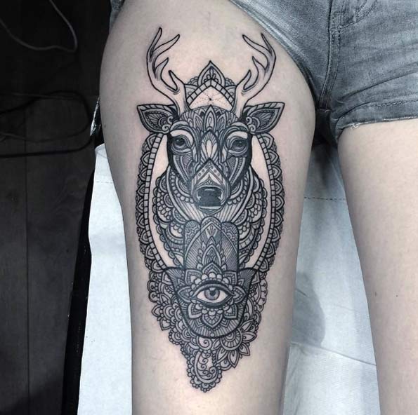 Mandala stag tattoo by Flo Nuttall