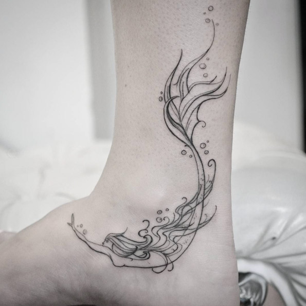 Mermaid ankle tattoo by Inshaan Ali