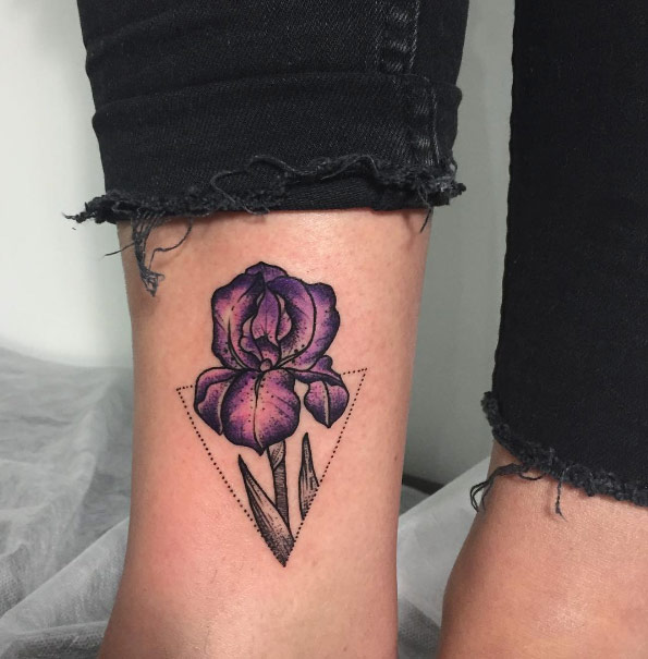 Purple floral tattoo on ankle by Mariya Summer