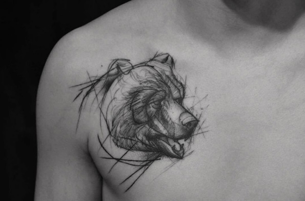 Sketch style bear tattoo by Kamil Mokot