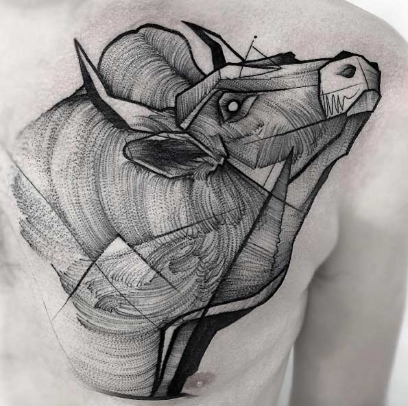 Sketch-style bull tattoo by Frank Carrilho