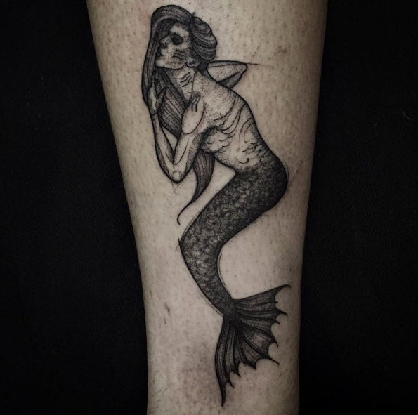 Sketch style mermaid tattoo by Lucas Martinelli