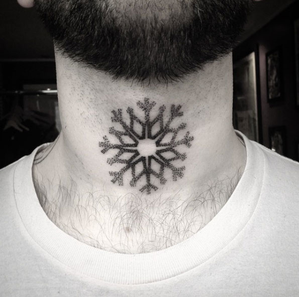 Dotwork snowflake on neck by Martynas Snioka