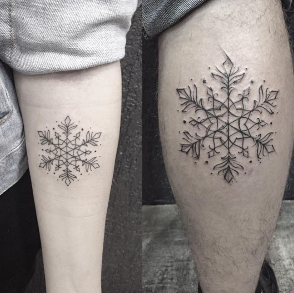 Sketched snowflake tattoos by Lucas Martinelli