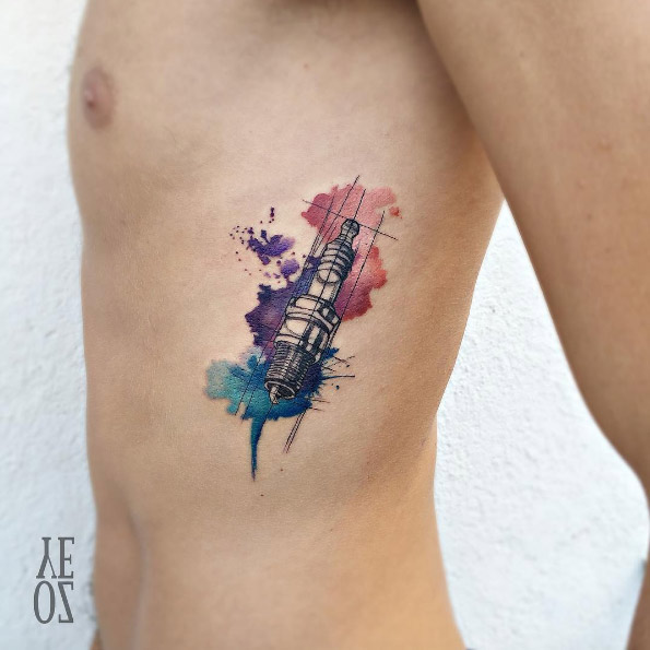 Watercolor spark plug tattoo by Yeliz Ozcan
