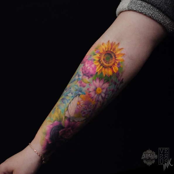 Floral half-sleeve by Alberto Cuerva