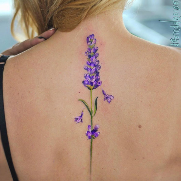 Vivid lavender flower tattoo by Aleksandra Katsan