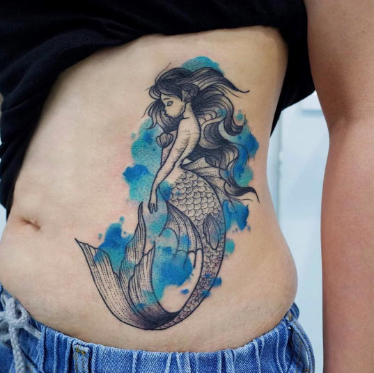 Watercolor mermaid tattoo by V Yu
