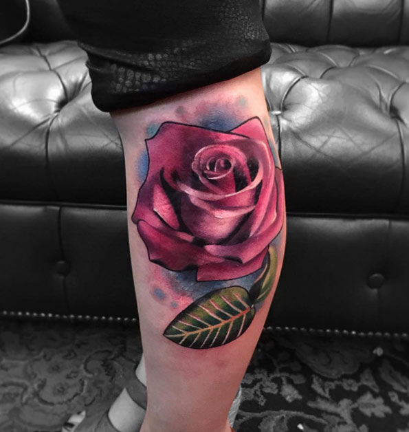 Watercolor rose tattoo by Alex Bruz