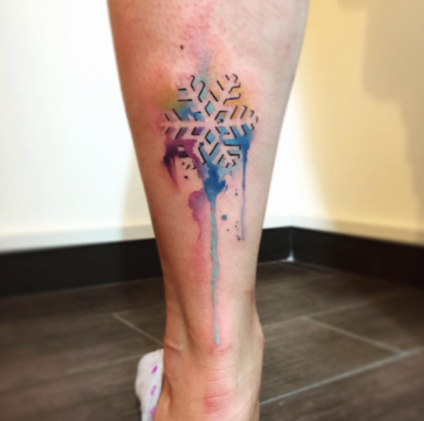 Dripping watercolor snowflake by Bora Tattoo