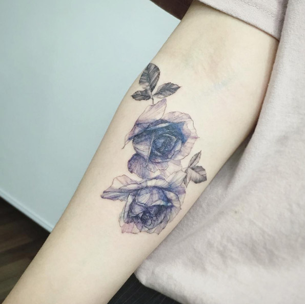 Blue ink roses by Tattooist Flower
