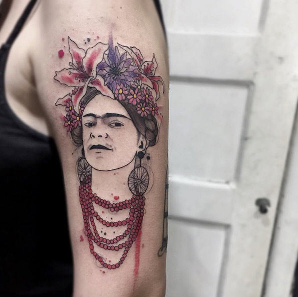 Frida Kahlo tattoo by Felipe Mello