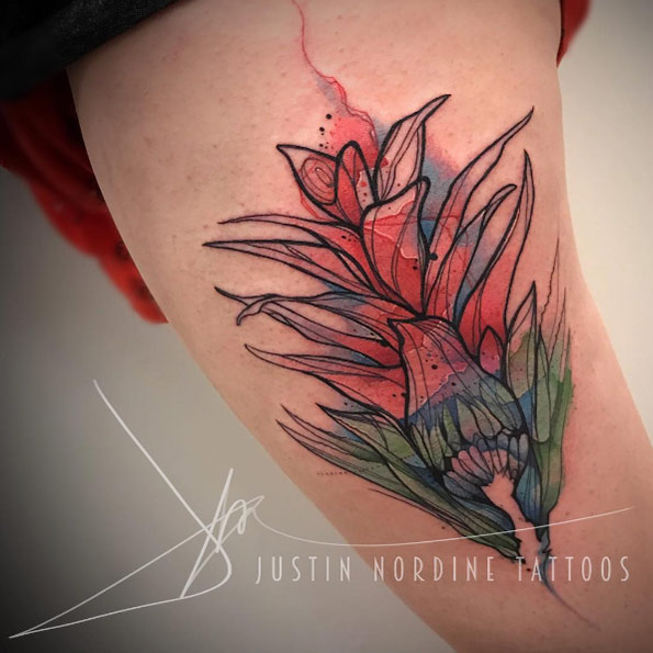 Bromeliad flower tattoo by Justin Nordine