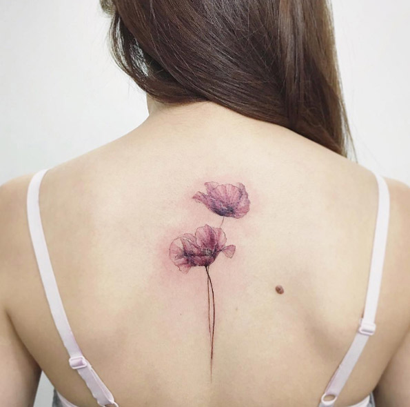Poppies on back by Tattooist Flower